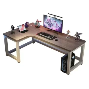 Left Corner L Shaped Gaming Desk 4*4cm Steel Frame Curved Workstation with Cable Grommet Custom Sizes for Home Office