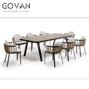 Leisure Hotel Villa Teak Wood Dining Set Modern Design Garden Aluminum Furniture Outdoor Dining Table