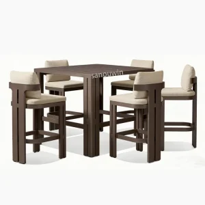 Leisure Style All weather Aluminum Frame Outdoor Dining Bar Table with Bar Chair for Outdoor Hotel Home Bar Use