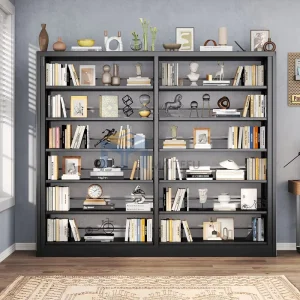 Library Double Column Steel Bookshelf Metal Book Rack Commercial Steel Furniture