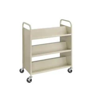 Library Furniture Modern Design Double Sides Steel Book Trolley Mobile Cart