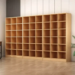 Library School Minimalist Modern Wood Full Wall Living Room Bookcase Storage Cabinet Self Assembly Lattice Design Wall Hugging