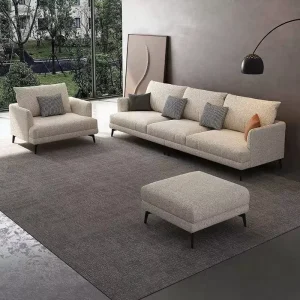 Light Beige Boucle L Shape Sectional Sofa Set with Sponge Filling Modern Minimalist Design for Small Apartment Living Rooms