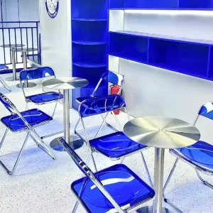 Light Commercial Catering Furnishings Durable Stainless Tables and Stackable Acrylic Folding Chairs for Milk Tea Bistros
