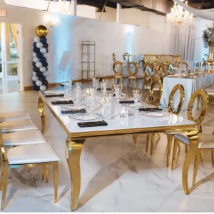 Light Glass Dining Table and Chair Simple Fashion Hotel Restaurant Rectangular Dining Table Stainless Steel Luxury Modern Golden