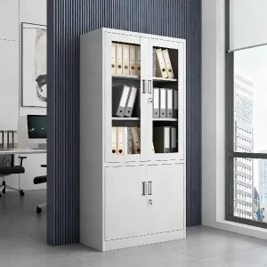 Light Gray 3 Shelf Lockable Office Metal Cupboard with Glass Door Easy to Storage Files Filing Cabinets for Home Office