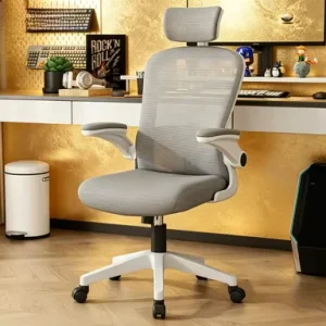 Light Gray Mesh Ergonomic Office Chair With Headrest Adjustable Swivel Gaming Desk Chair