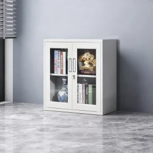 Light Gray Metal Filing Cabinet Small Steel Flat File Storage Cabinet with Shelf & Glass Door Fit Studio Home Office