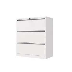 Light Gray Wide 3 Drawer Steel Filing Cabinet with Key Lock Low Profile Metal Office Document Storage Cabinet