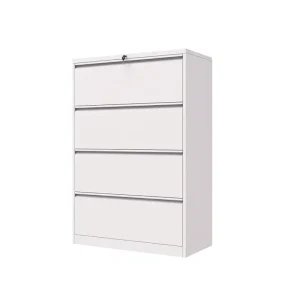 Light Gray Wide 4 Drawer Steel Filing Cabinet with Key Lock Low Profile Metal Office Document Storage Cabinet