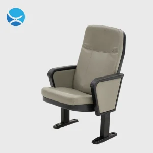 Light Grey PU Leather Auditorium Chairs with Narrow Plastic Armrest No Writing Pad Customizable Theater Furniture Fixed Seating