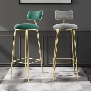 Light Luxury Bar Stools Velvet Upholstered Counter Height Bar Chairs with Backrest Tall Stools for Kitchen Island Living Room