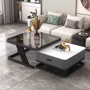 Light Luxury Coffee Table Living Room Modern and Simple Household New Square Rock Slab Glass Coffee Table for Small Apartment