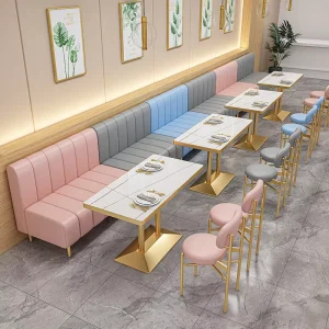 Light Luxury Commercial Furniture Restaurant Booth Set Dining Chair and Table Metal Frame PU Seat Restaurant Chair