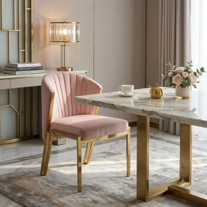 Light Luxury Commercial Hotel Furniture Set Metal Dining Chairs Marble Dining Table and Chairs for Hotel