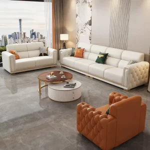 Light Luxury Contemporary High Quality Leather Shiny Gold Stainless Steel Legs Modular Sectional Sofas for Villa Apartment Hotel