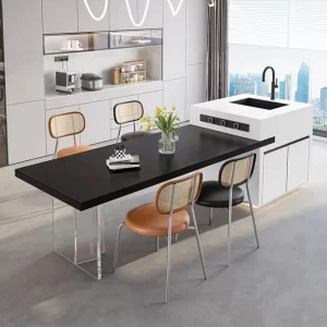 Light Luxury Cream Style Wooden Stone Slab Top Multifunctional Nordic Design Dining Table for Western Dining Room Furniture