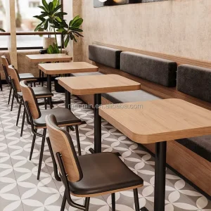 Light Luxury European Minimalist Casual Dining Table Chair Set Modern Wood Cafe Booth Sofa Seat for Hotel Restaurant Furniture