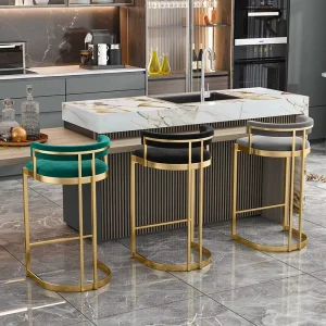 Light Luxury European Style Modern Iron Bar Stool with Backrest High Stool for Bar Cafe & Milk Tea Shop Use