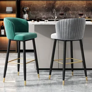 Light Luxury Flannel Fabric Bar Chair Modern Design Steel Frame Durable High Stool for Home & Commercial Use Simple Hotel Style