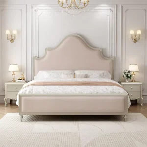 Light Luxury French Princess Solid Wood Bed with Champagne Golden Frame for Villas and Hotel Bedrooms