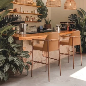 Light Luxury High Back Bar Stool Non Rotatable Non Adjustable Height Home Use Island Bar Chair