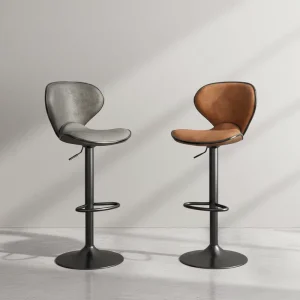 Light Luxury High End Metal Frame Bar Stool Adjustable Height Swivel Backrest Counter Chair for Commercial Use