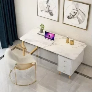 Light Luxury High Quality Office Furniture White Marble Big Board Table Office Desk Simple Modern Boss Computer Desk