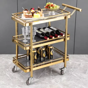 Light Luxury Hotel Restaurant BBQ Service Cart Stainless Steel Three Layer Multi function Trolley KTV Snack