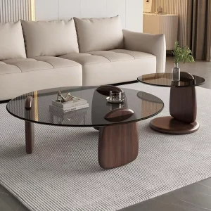 Light Luxury Italian Living Room Home Coffee Table Simple Modern Tea Table Creative Round Combination Glass Tea Table