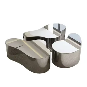Light Luxury Italian Stainless Steel Irregular Combined Coffee Table Modern Living Room Silver Metal Tea Table