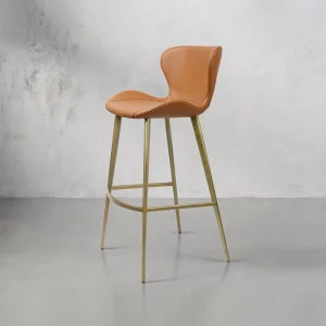 Light Luxury Leather Bar Stool High Chair Non Adjustable Imported Italian Design for Kitchen Island and Bar Use Model 7268