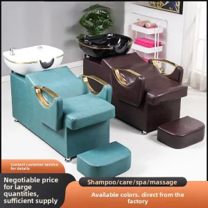 Light Luxury Leather Beauty Salon Shampoo Bed Reclining Ceramic Basin Comfortable Physiotherapy Head Therapy Water