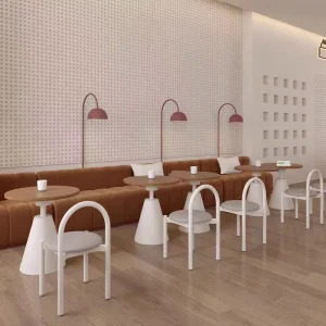 Light Luxury Leisure Metal Chair Restaurant Furniture Hotel Wood Table and Chair Velvet Booth Sofa Set for Coffee Shop Cafe