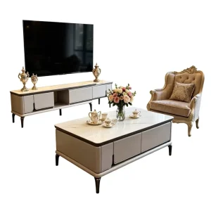 Light Luxury Living Room Furniture TV Coffee Table Set with Marble Top Nordic Style Center Table for Home Use