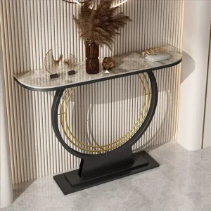 Light Luxury Marble Top Metal Frame Console Table Narrow Semi round Long Living Room Furniture Multi functional