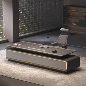 Light Luxury Melamine Wood E1 Executive Table Modern Design Foldable Office Desk with Sockets for Office Building
