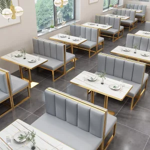 Light Luxury Milk Tea Shop Booth Table Chair Set Iron Leg Booth Sofa
