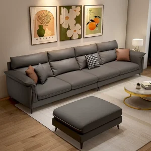 Light Luxury Minimalist Fabric Sofa Set 4 Seater Comfort Living Room with Detachable Ottoman Footrest for Hotel Use