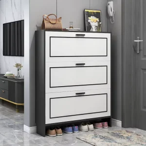 Light Luxury Minimalist Modern MDF Wooden Shoe Cabinet Entry Home Furniture Large Capacity Ultra thin 17cm Flip type Adjustable