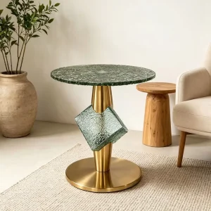 Light Luxury Modern Art Cube Side Coffee Table Water Ripple Round Movable Corner Side Table for Hotel