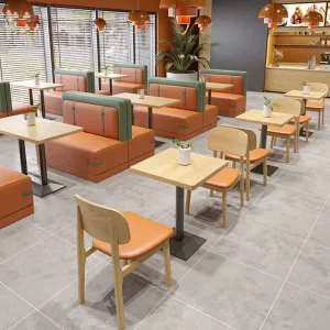 Light Luxury Modern Cafe Furniture Sets Fast Food Double Sided Booth Sofa Solid Wood Dining Tables and Chairs Set for Restaurant