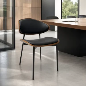 Light Luxury Modern Dining Chair Black Xipi Leather Faux Wood Veneer Back for Hotel Restaurant Cafe Furniture OEM ODM Bulk