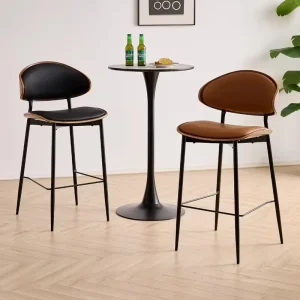 Light Luxury Modern Leather High Back Bar Stool with Metal Legs Eco-Friendly for Living Room and Outdoor Dining Use