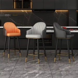 Light Luxury Modern Simple Metal High Stool Four Legged Backrest Bar Chair for Living Room Commercial Use