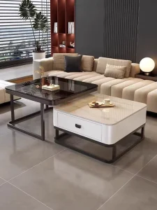 Light Luxury Modern Simple Small Apartment Living Room Coffee Table Square Stone Top with Storage
