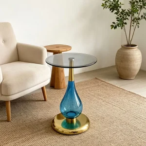 Light Luxury Modern Stainless Steel Glass Side Table Round Movable Corner End Table for Small Apartment Living Room