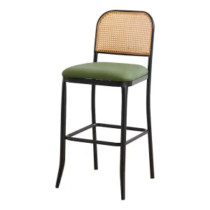 Light Luxury Modern Steady Iron Frame Bar Counter Stools with Wicker Chair Back for Commercial Use