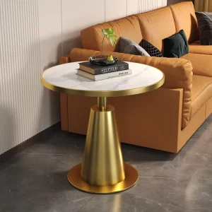 Light Luxury Modern Stone Panel Coffee Table with Polished Base for Hotel Guest Rooms Sales Offices Showrooms