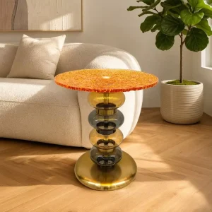 Light Luxury Modern Water Ripple Glass Side Table Round Movable Corner End Table for Small Apartment Living Room